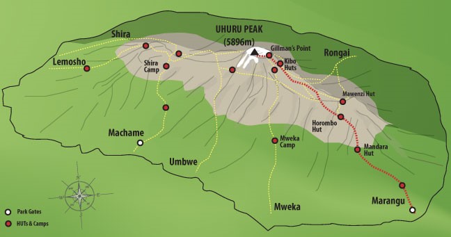 ¿Cuáles son las rutas de escalada del Monte Kilimanjaro?