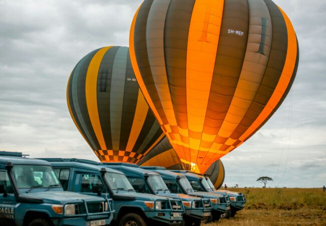 a bunch of hot air balloons in the sky